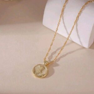 Round shell metal Rose Pendant stainless steel necklace for women