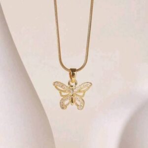 Women Trendy Butterfly Pendant Necklace Copper Zircon Necklace Gold Plated Jewelry Necklace