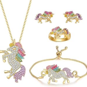 Unicorns Gifts for Girls Kids Jewelry 2 or 4 Pack Unicorn Necklace Bracelet Earrings Ring Jewelry Set