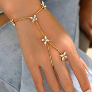 Gold Ring Hand Chain For Women Slave Opal Fashion Finger Bracelet Hand Jewelry (Diwali pieces)