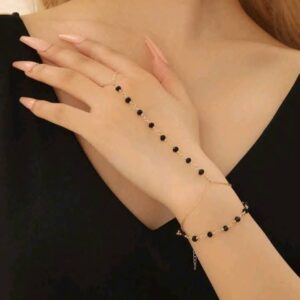 Crystal Link Chain Bracelet Women Connected Finger Ring Bracelets Vintage Jewelry (Diwali pieces)