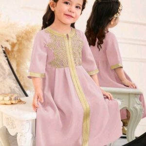 Baby Girl Plain Knit Patchwork Gold Ribbon Long Dress (Diwali pieces)
