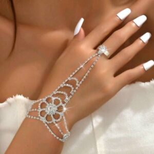 Silver-tone rhinestone crystal finger ring bracelet (Diwali pieces)
