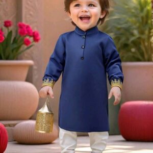 Blue Navy Zari – Baby Boy Kurta Pajama (Diwali pieces)