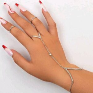 1pc Rhinestone Decor Mittens Bracelet & 2pcs Ring