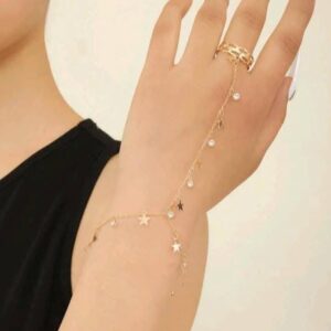 Fashionable Star & Rhinestone Decor Chain Ring Hand Bracelet (Diwali pieces)