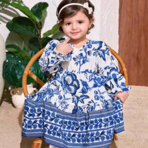 Little Girl’s Floral Cotton Skirt Dress with Elastic Cuff Sleeves (Diwali pieces)