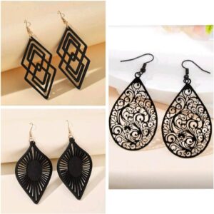 3 Piece Elegant Black Wooden Earrings ($85 each)