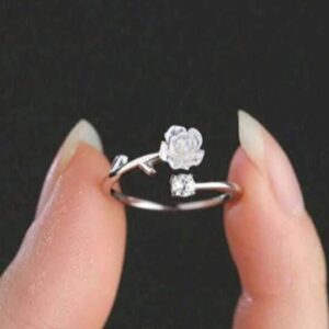 Sterling Silver Cubic Zirconia Dazzling Rose Shape Adjustable Ring for Women (Diwali pieces)
