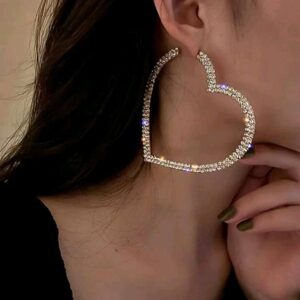 Rhinestones Hoop Earrings Big Heart Crystal Hoop Earrings