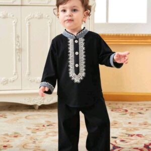 Baby Boys Traditional Stand Collar Embroidered Long Sleeve Shirt With Pants Set (Diwali pieces)