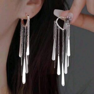 Sterling Silver Long Tassel Earrings Luxury Ear Hoop for Women