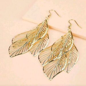 1pair Gold Multi-layered Metal Hollow Out Leaf Earrings