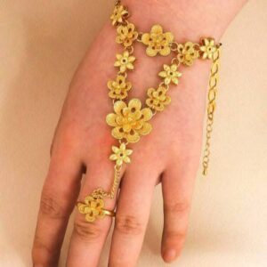 Middle east trendy bracelet ring set for women gold plated cuff bracelet bridal hand jewelry (Diwali pieces)