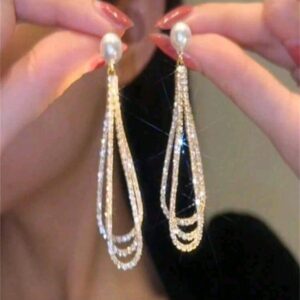 Korean Long Tassel Pearl Dangle Earrings for Women