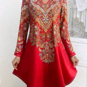 Women’s Casual Retro Style Printed Long Sleeved Dresses For Women