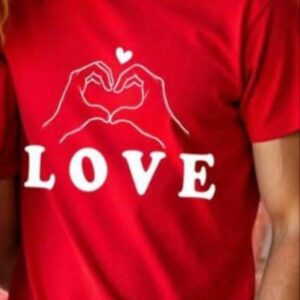 Men’s Flannel Shirt Valentine Day Tops Letter Heart Printed O Neck Short Sleeve