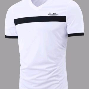 Men T-Shirts Fit V Neck Short Sleeve Letter Graphic Business Summer Polyester Tee