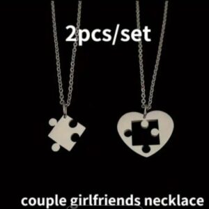 Creative Necklace Neck Chain Trendy Collar Couple Necklace Puzzle Heart Necklace for Women Men Best Friends