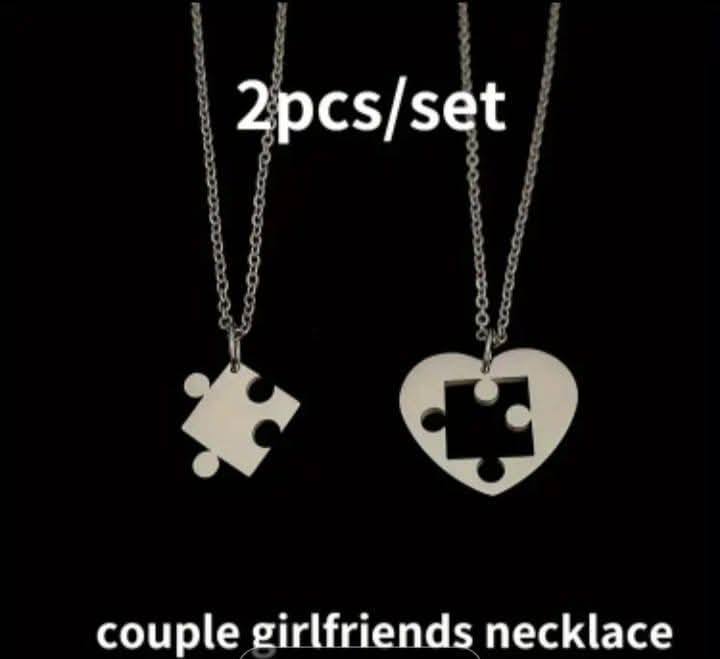Creative Necklace Neck Chain Trendy Collar Couple Necklace Puzzle Heart Necklace for Women Men Best Friends