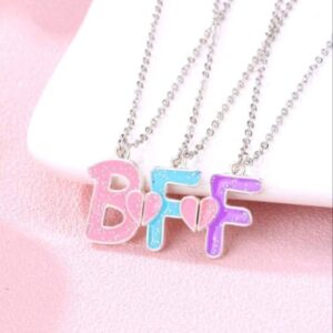 3Pcs/set Colorful Glitter Pendant BFF Letter Magnetic Necklaces for 3 Girls Friendship women Jewelry Gifts