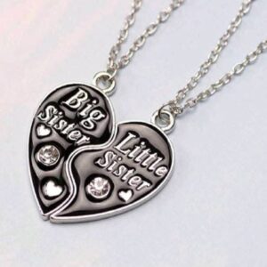 2pcs/set Heart Letter Rhinestone Black Pink Pendant, Charm Alloy Best Friends Forever Sister Necklace