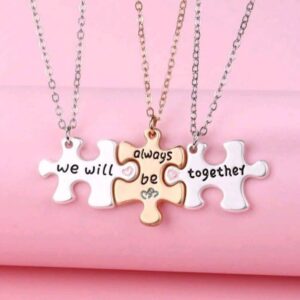 3-piece necklace set made of zinc alloy in a cute puzzle shape for girls