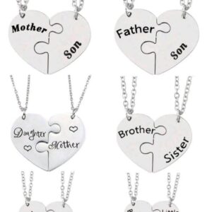 2 Pcs Stainless Steel Heart Puzzle Family Members’ Affection Necklace