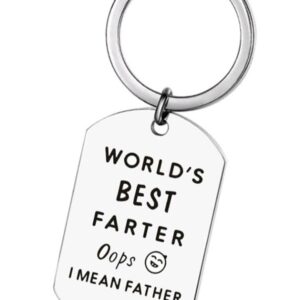 Stainless Steel Keychain – “World’s Best Father” with “I MEAN FATHER” – Heavy-Duty Carabiner Clip