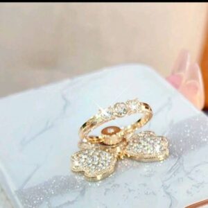 Shiny Micro-intact Zircon Four-leaf Flower Adjustable Open Rings Phone Holder