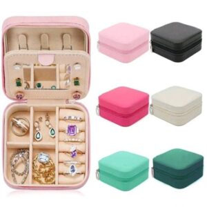 Portable Travel Jewelry Organizer Box with Mirror – Multi-Compartment Soft Fabric Lined Case for Earrings, Rings, Necklaces
