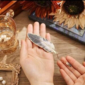 Metal Feather Bookmark with Chain & Pendant