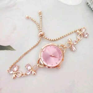 Elegant Women’s Watch with Adjustable Slide Bracelet, Floral and Bow Design