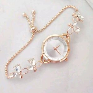 Elegant Women’s Watch with Adjustable Slide Bracelet, Floral and Bow Design