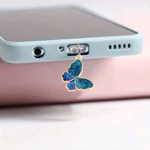 Blue Butterfly Alloy Charm Anti-Dust Plug for Mobile Phones