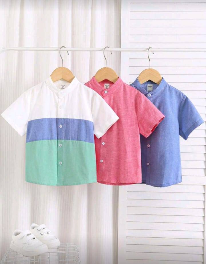 Boys' Summer Patchwork Style Casual Short Sleeve Collared Shirt (300 for set of 3)