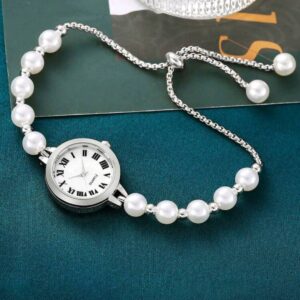 1 pc Women’s Elegant Silver-Tone Wristwatch with Synthetic Bead Strap