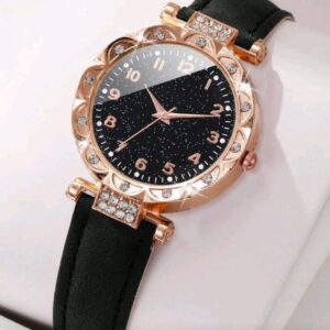 1pc Women’s Elegant Minimalist Modern Square Watch with Black & Rose Golden Face, White Hands & Clear Bezel
