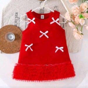 Girls’ Winter Clothing: Dress with Bow and Lace Hem, Cute Sweet Outfit Set for Toddlers