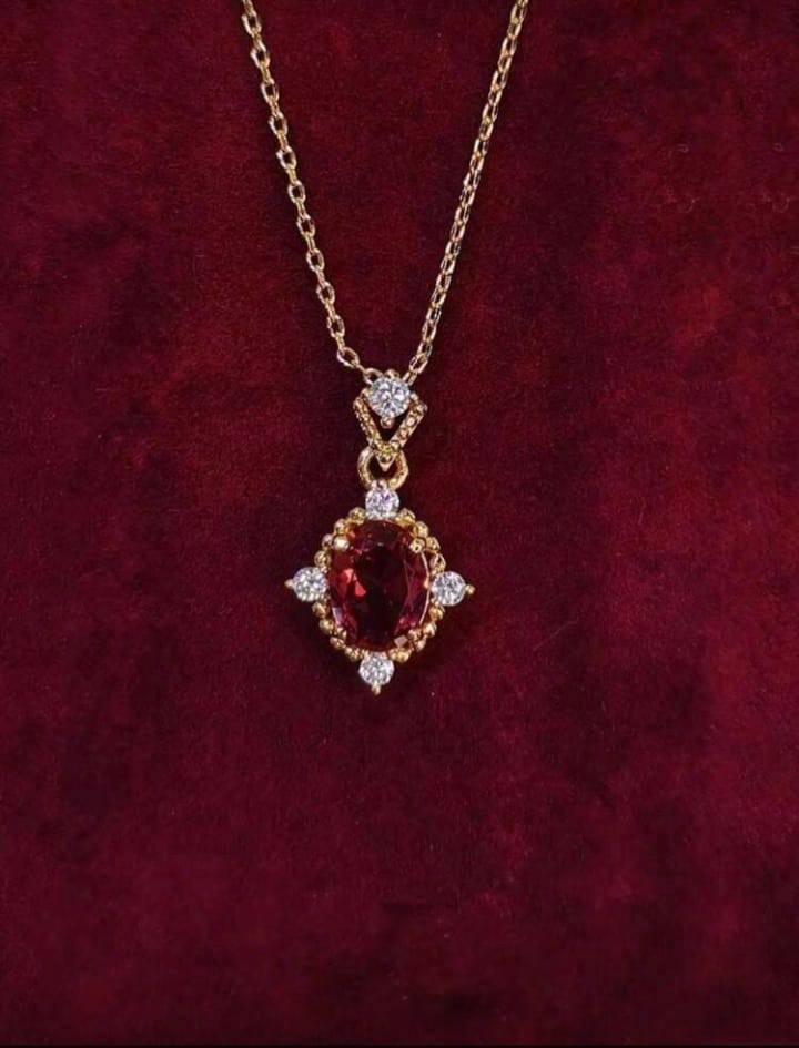 1pc Elegant Vintage-Inspired Pomegranate Red Synthetic Zircon Pendant Necklace