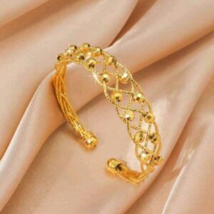 Dubai Gold Color Multi Beads Wide Cuff Bangle Bracelets for Women