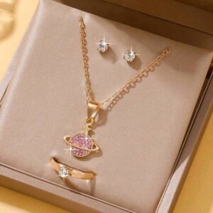 4pcs/Set Simple and Elegant Planet Pendant Jewelry Set