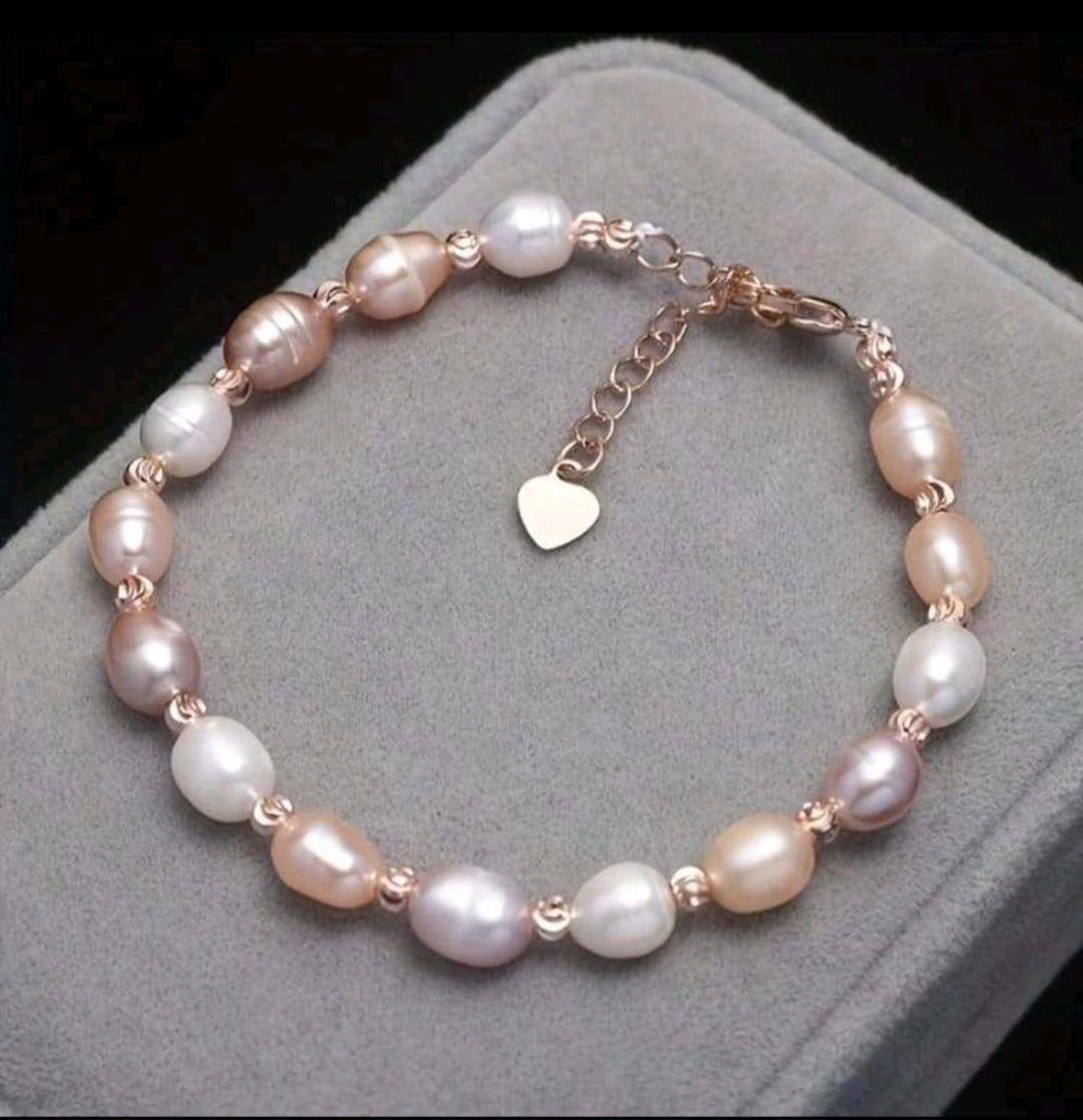 Minimal Oval Natural Freshwater Pearl Bracelet Women Adjustable Size Millet Beads Bracelet
