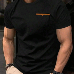 Men’s Casual Summer Sports Short Sleeve T-Shirt with Patch Pocket