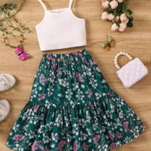 Young Girl 2pcs Ditsy Floral Vacation Style Skirt And Cami Top Set