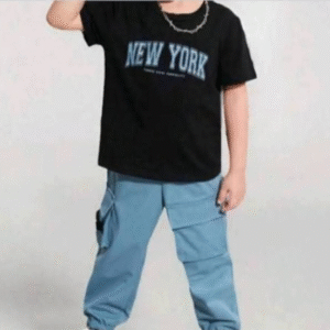 Boys’ Short Sleeve Printed Top Set: Super comfortable, textured design, wind pocket, and cotton joggers with drawstring