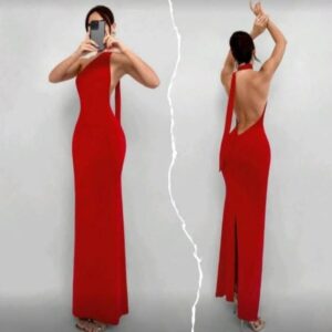 Women’s Open Back Asymmetrical Bodycon Maxi Dress