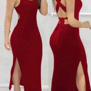 Women’s Sexy Backless Bodycon Dress with Cross Straps & Side Slit