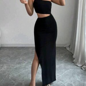 Women’s Dress One Shoulder Drawstring Side Split Thigh Dress