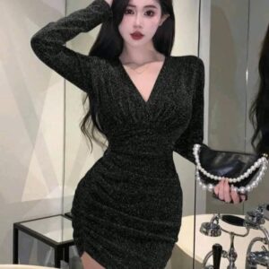 Women’s Shiny Pleated Bodycon Dress